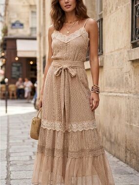 NWT Young Threads Boho Lace Tiered Wide-Leg Pants